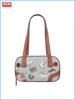 Denim Satchel Handbag with Charm Hardware Shoulder Bag Cotton Blend